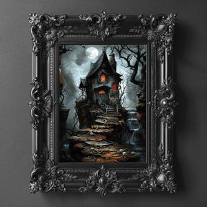 Witch House drawing, Printable Witch House Art, Rustic Halloween Decor, Art for Halloween, Witch House Drawing