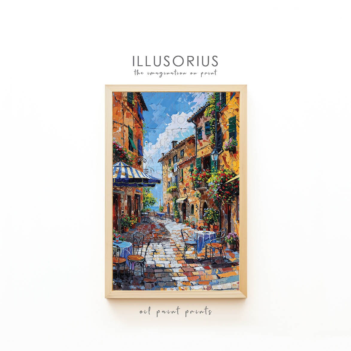 Italian Piazza Oil Painting – Streets of Italy Art Print (digital