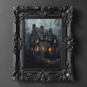 Witch House drawing, Printable Witch House Art, Rustic Halloween Decor, Art for Halloween, Witch House Drawing