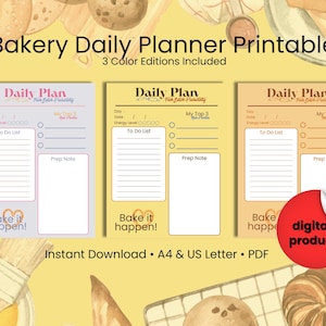 Bakery Daily Planner Printable – To-Do List, 3 Color Editions (A4/US Letter PDF Download)