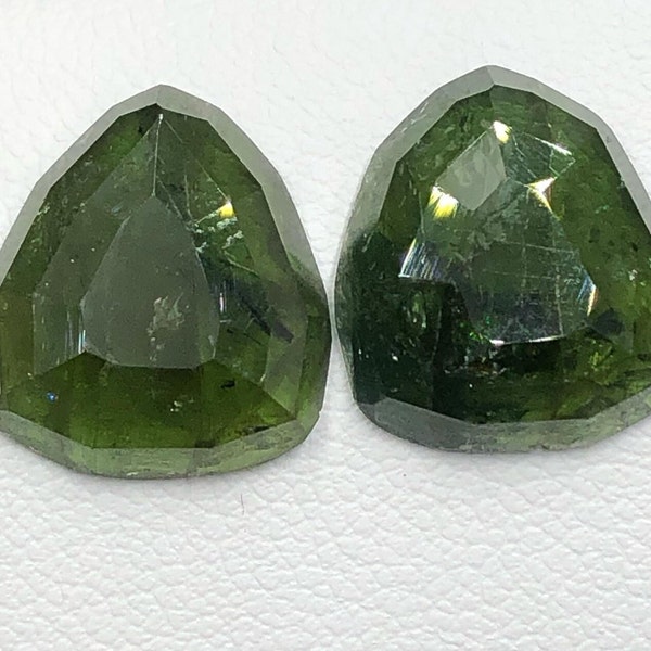 14.50 cts. Pair of Faceted Dark Green Tourmaline with Black Tourmaline Inclusions Gemstone Cabochons, Sourced from Afghanistan