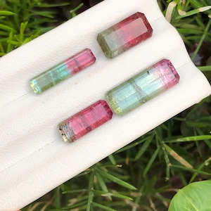 Natural Watermelon Tourmaline Parcel 13.95 Carats – Bicolor Pink Green Tourmaline Gems – Emerald Cut Loose Gemstones for Jewelry Making