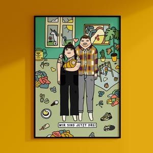 WOCHENBETT I Personalisiertes Poster | Familienportrait Cartoon | Individuelle Geburt Illustration | Custom Familyportrait Geschenk