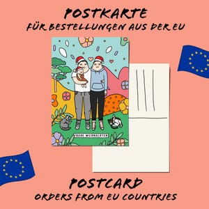 POSTAL UE | Tarjeta de Navidad | Retrato | Ilustración personalizada | tarjeta postal | Tarjeta de felicitación amorosa, tarjeta de agradecimiento.