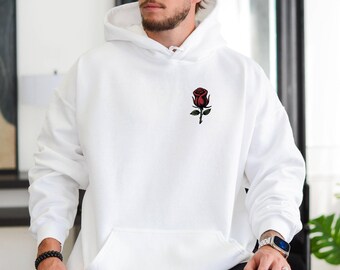 Embroidered rose hoodie mens hot sale