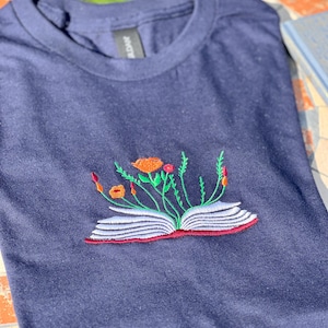Embroidered Reading T-Shirt, Wildflower Book Shirt, Flower Shirt, Booktrovert, Book Lover Gift, Reader Shirt, Bookish Merch, Read More Books