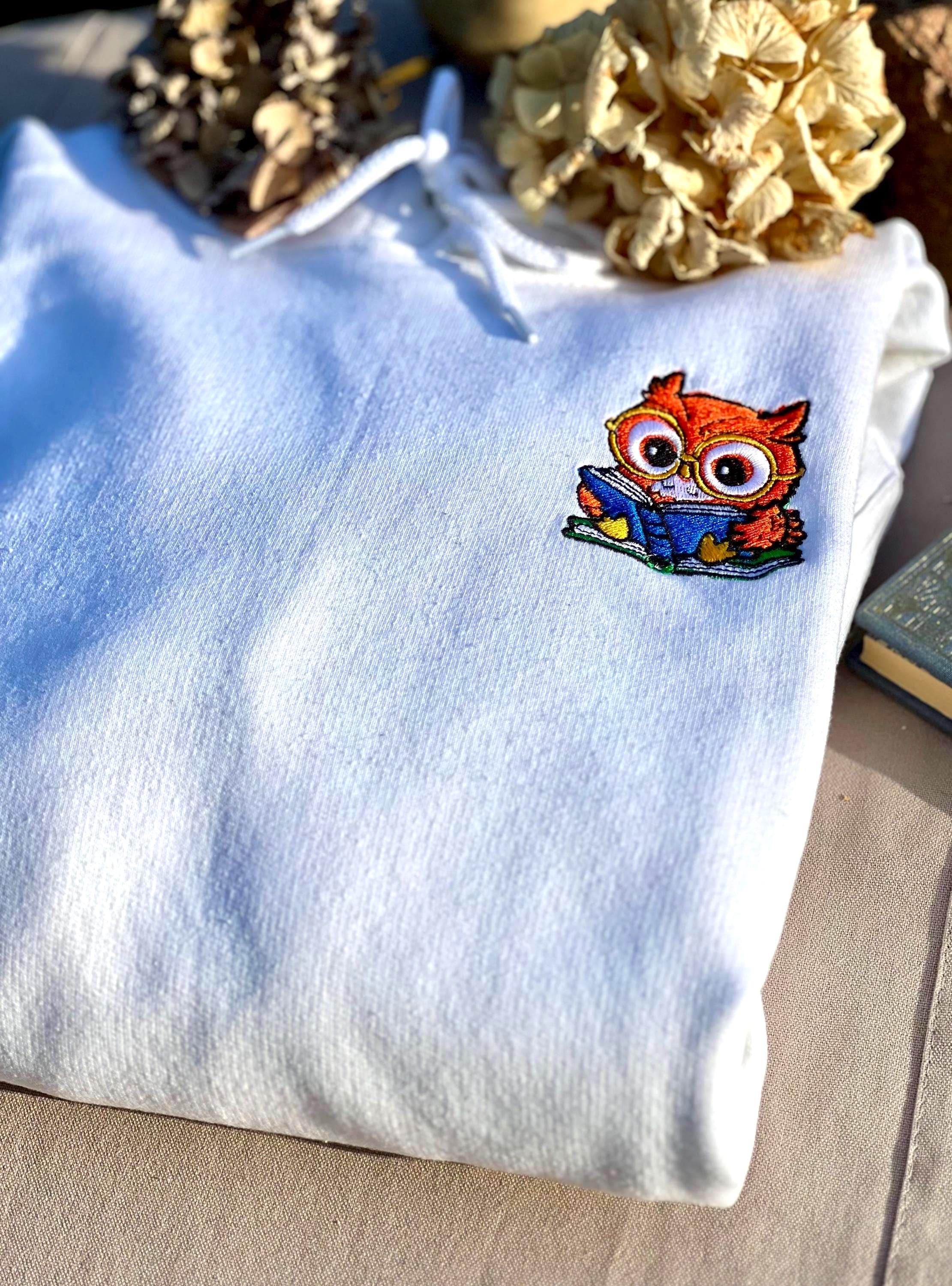 Embroidered Reading Hoodie, Owl Hoodie, Bookish Merch, Booktrovert, Book Lover Gift, Reader Hoodie, 