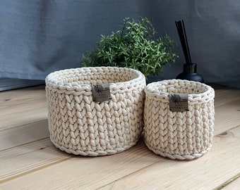 Panier de rangement pour salle de bain, Panier rond au crochet, Panier au crochet fait main, Panier décoratif au crochet, Cadeau de pendaison de crémaillère