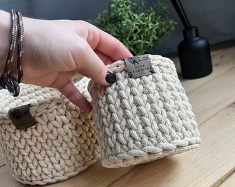 Lot de 2 paniers de rangement pour salle de bain, panier rond au crochet, panier au crochet fait main, panier décoratif au crochet