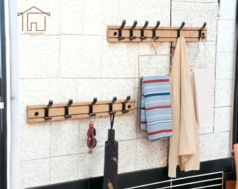 Rack Coat Hanger | Movable Hook Wall Accessory | Home Wooden Decoration