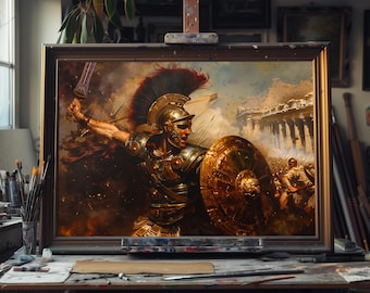 Fine Art Oil Painting Roman Centurion, Ancient Warrior Canvas Art, Gladiator Wall Decor, Historical Military Home Art, Bold Roman Soldier
