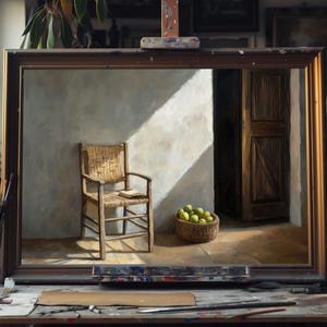 Fine Art Oil Painting Quiet Room, Tranquil Interior Wall Art, Serene Space Canvas Art, Peaceful Room Decor, Calming Home Artwork, Oil Art