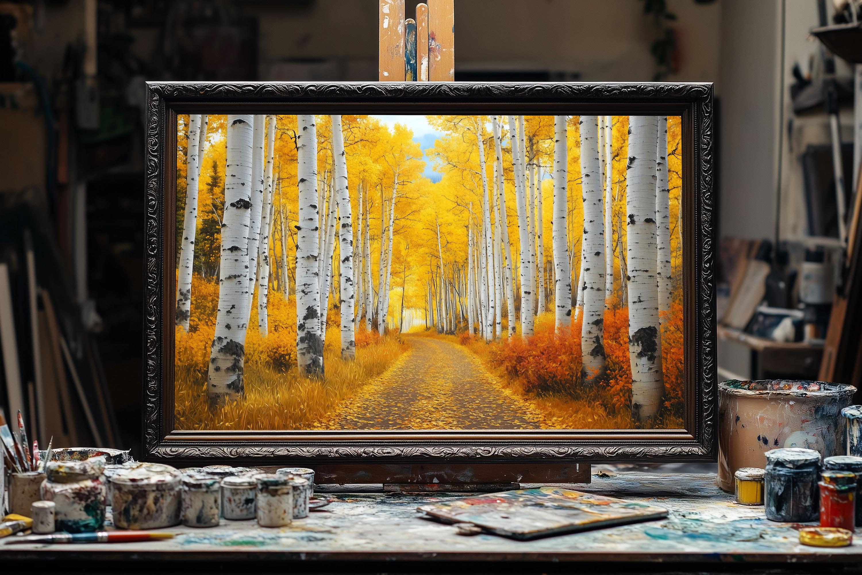 Fine Art Oil Painting of Tall Aspen Forest – Serene Nature Landscape ...