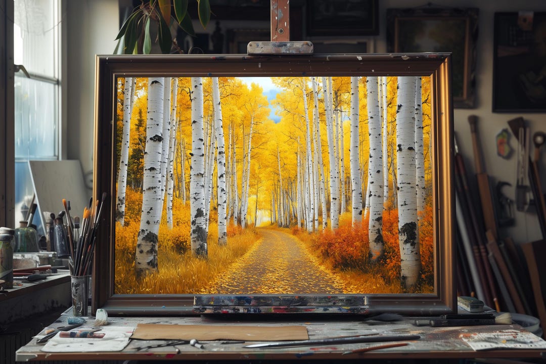 Fine Art Oil Painting of Tall Aspen Forest – Serene Nature Landscape ...