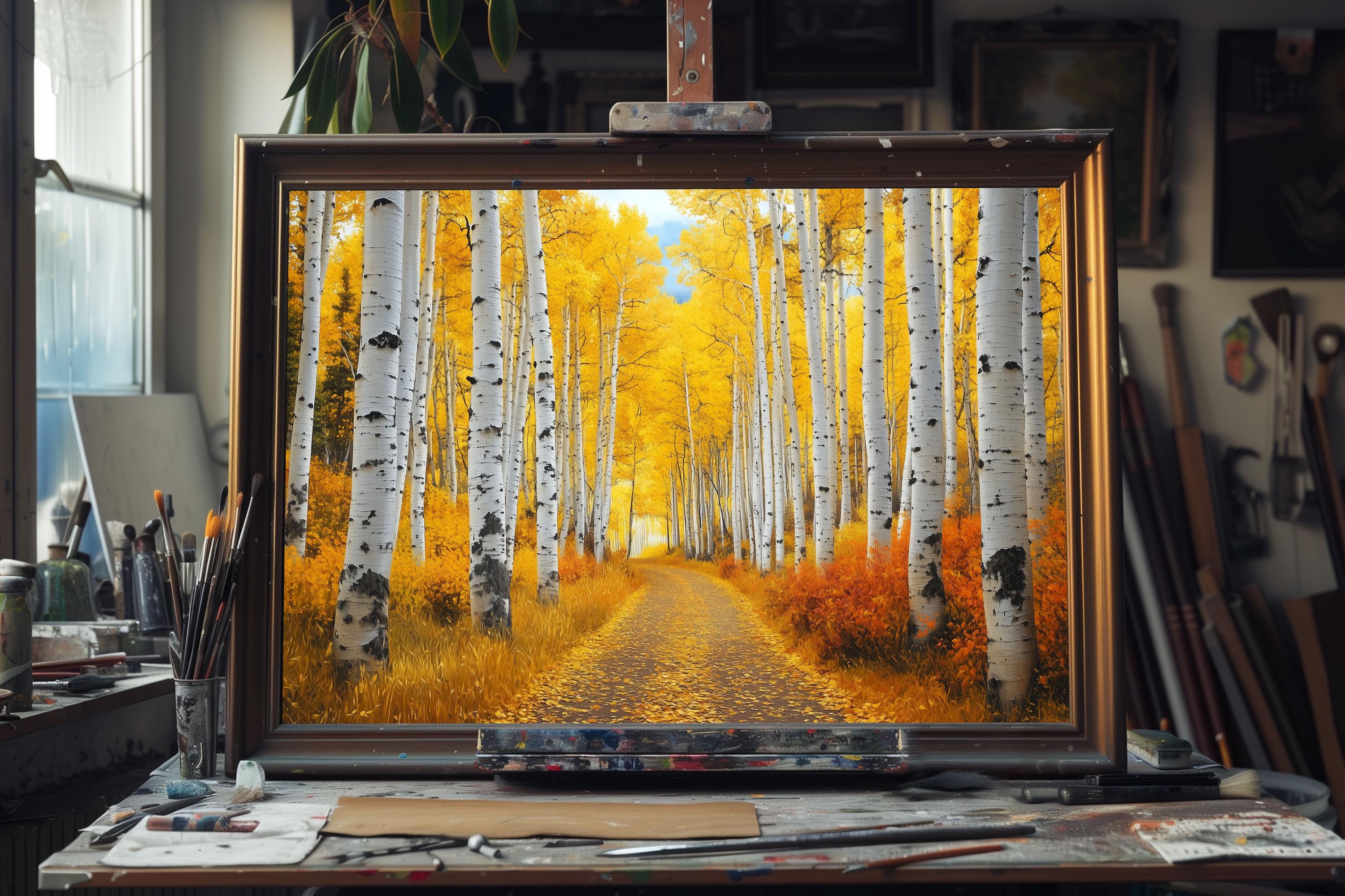 Fine Art Oil Painting of Tall Aspen Forest – Serene Nature Landscape ...