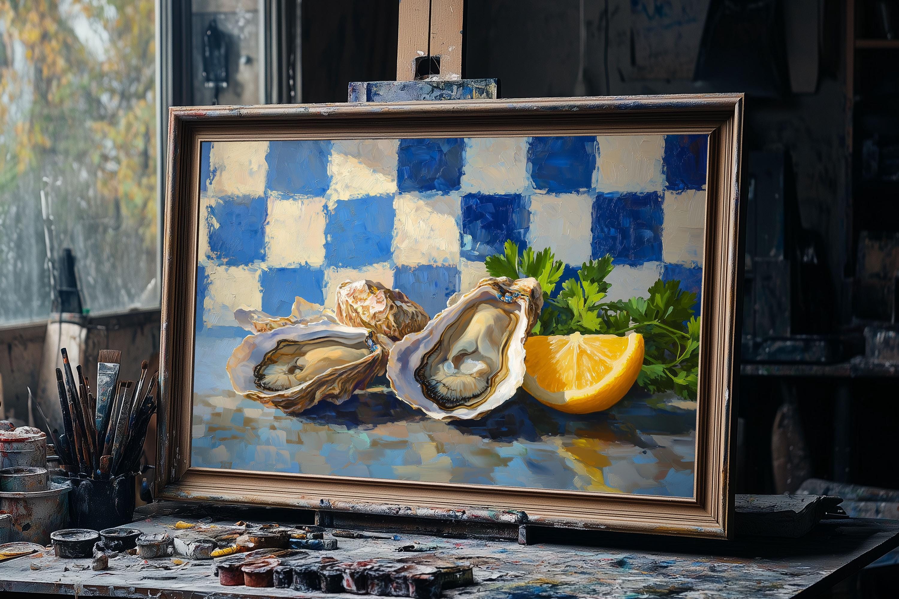 Fine Art Oil Painting Oysters and Lemon, Coastal Kitchen Wall Art ...