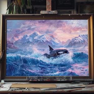 Fine Art Orca Emerging Oil Painting – Killer Whale Wall Art, Marine Life Canvas, Ocean Wildlife Decor, Handmade Sea Creature Artwork Decor