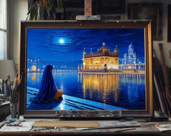 Golden Temple Harmandir Sahib Fine Art Oil Painting, Hand‑Painted Spiritual Sikh Temple Canvas, Golden Temple Wall Decor, Oil Painting Art