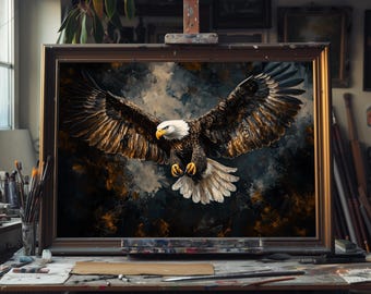 Fine Art Oil Painting Majestic Bald Eagle, Hand-Painted Wildlife Art, Patriotic Bird Wall Decor, American Symbol Nature Scene, Eagle Oil Art