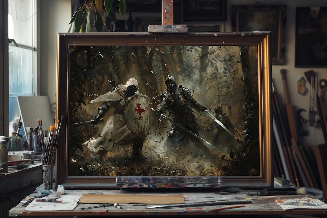 Fine Art Oil Painting of Medieval Battle Scene, Epic Knight Warfare Art ...