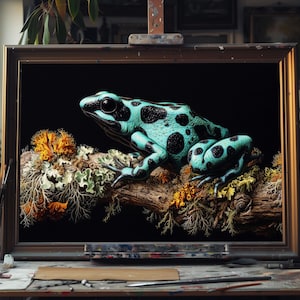 Peru Poison Arrow Frog Painting, Fine Art Oil Painting Exotic Amphibian Portrait, Peru Poison Dart Frog Wall Art For Nature Lovers, Oil Art