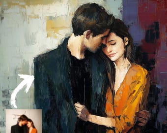 Custom Couple Oil Painting from Photo – Hand-Painted Expressionist Style, Vibrant Personalized Portrait on Canvas, Unique Anniversary Gift