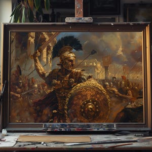 Fine Art Roman Warrior Oil Painting – Ancient Soldier Wall Art, Gladiator Canvas Decor, Historical Battle Scene, Handmade Classical Artwork