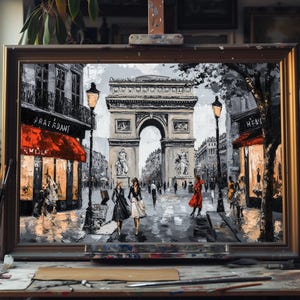 Paris Arc De Triomphe Canvas - Vintage Oil Painting - French