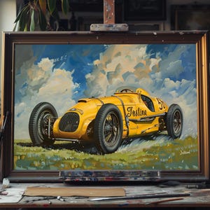 Fine Art Oil Painting Golden Era of Grand Prix Racing, Vintage Formula 1 Motorsport Art, Hand-Painted Canvas, Racing Wall Decor, Oil Art