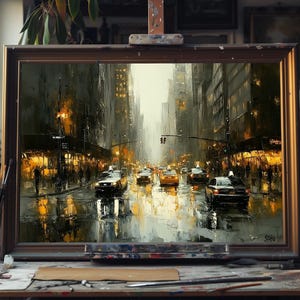 Fine Art Oil Painting New York City Skyline, Manhattan Urban Landscape Canvas Art, NYC Cityscape Wall Decor, Vibrant City Night Artwork