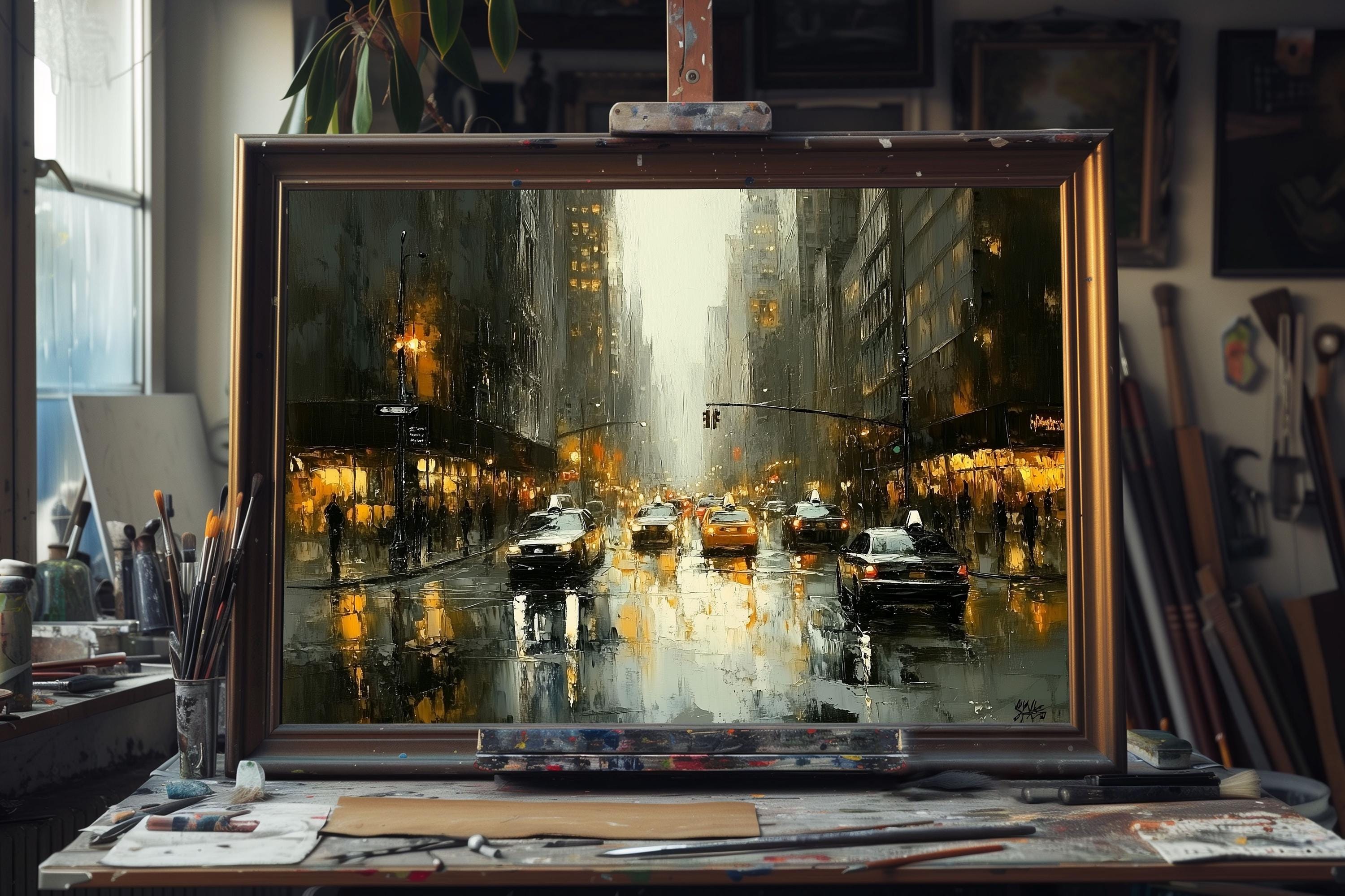 Fine Art Oil Painting New York City Skyline, Manhattan Urban Landscape ...