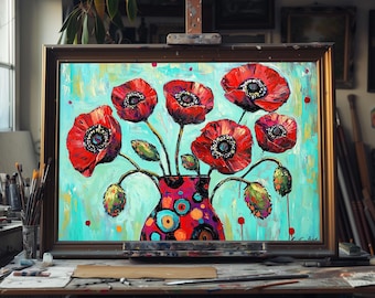 Fine Art Oil Painting Vibrant Abstract Floral, Colorful Textured Flower Art, Modern Botanical Canvas, Bold Nature Wall Decor, Handmade Gift