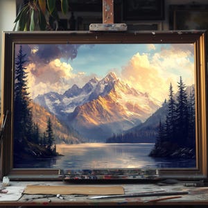 Fine Art Oil Painting of Mountain Landscape – Hand-Painted Nature Scene, Serene Mountain View Wall Art, Rustic Cabin Decor, Landscape Canvas