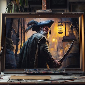 Fine Art Ölgemälde Der Piratenkapitän, Ölgemälde Leinwand, Ölgemälde Leinwand Wandkunst, Ölgemälde Leinwand Kunst Größe 24 x 36 cm