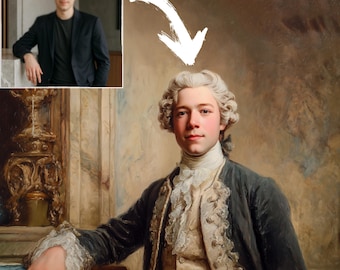 Custom Oil Painting Portrait in British Georgian Style of 18th Century, Regal Noble Oil Painting with Historical Attire, Art Aristocratic