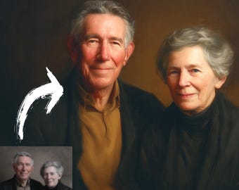 Custom Oil Painting of Grandparents from Photo – Classical Academic Style Portrait, Hand-Painted Oil Painting Family Heirloom Gift on Canvas
