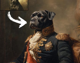 Custom Dog Portrait, French Military Officer Style, Personalized Pet Oil Painting, Royal Dog Uniform Art, Custom Noble Pet Canvas Gift Decor
