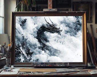 Fine Art Oil Painting Chinese Dragon, Hand-Painted Mythical Creature Art, Traditional Asian Wall Decor, Cultural Symbol Canvas Artwork Decor