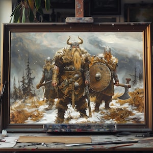 Fine Art Ölgemälde beeindruckende Wikinger Krieger, historische Nordmann Kunstwerk, Nordische Kampfszene Leinwand Kunst