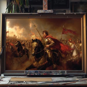 Fine Art Oil Painting Alexander the Great Leading Battle Charge, Macedonian Warrior Art, Ancient Greek Conqueror Canvas Wall Decor, Oil Art