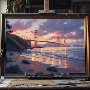 Fine Art Oil Painting Golden Gate Bridge, San Francisco Landmark Art, Hand-Painted Coastal Scene, Iconic California Cityscape Canvas Decor