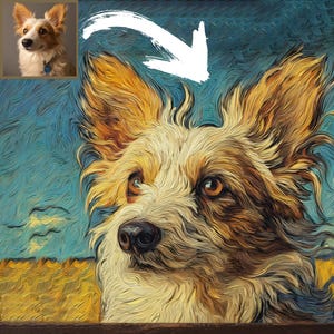 Custom Dog Portrait in Van Gogh Style, Starry Night Inspired Pet Oil Painting from Photo, Vibrant Canvas Gift for Dog Lovers, Unique Pet Art