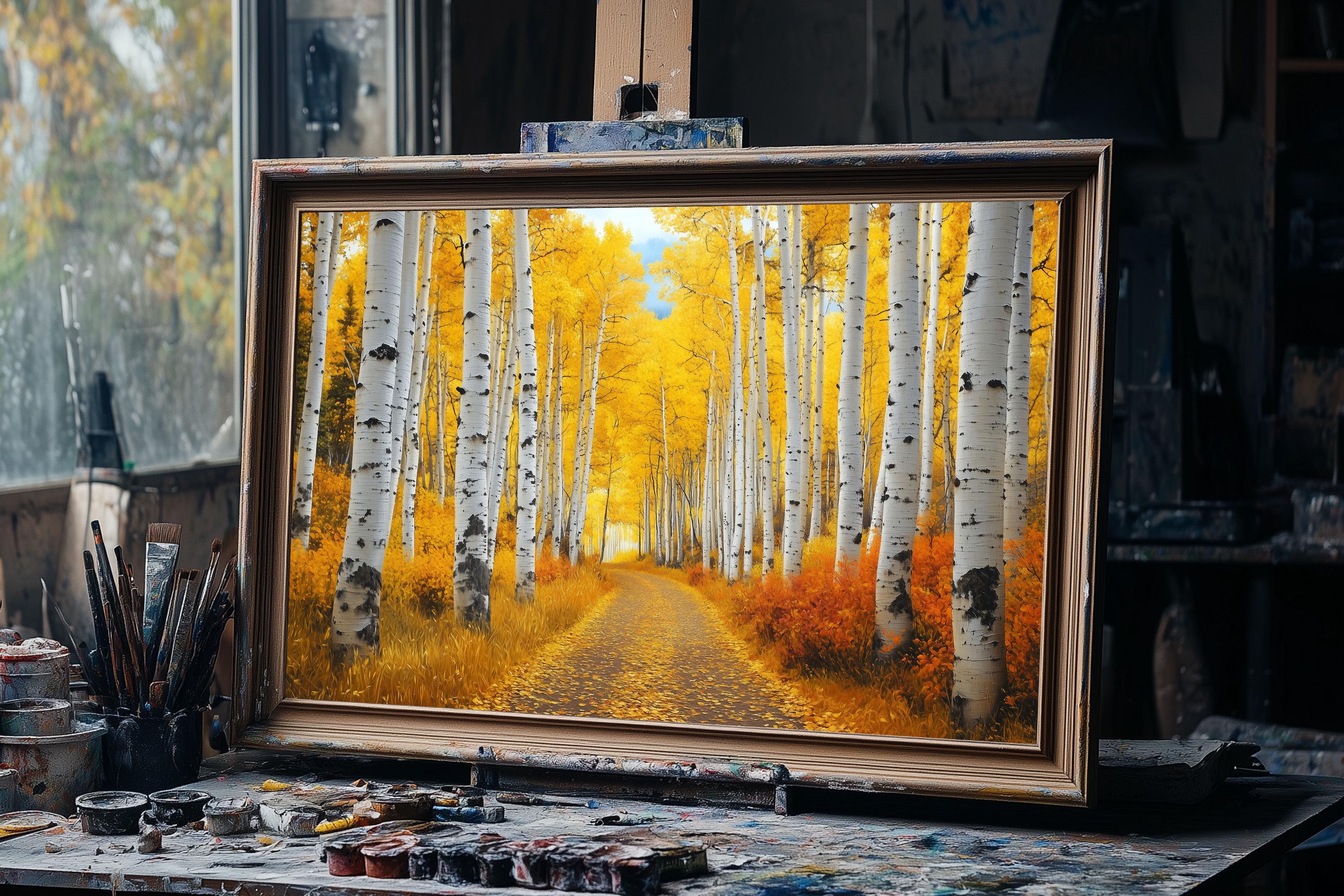 Fine Art Oil Painting of Tall Aspen Forest – Serene Nature Landscape ...