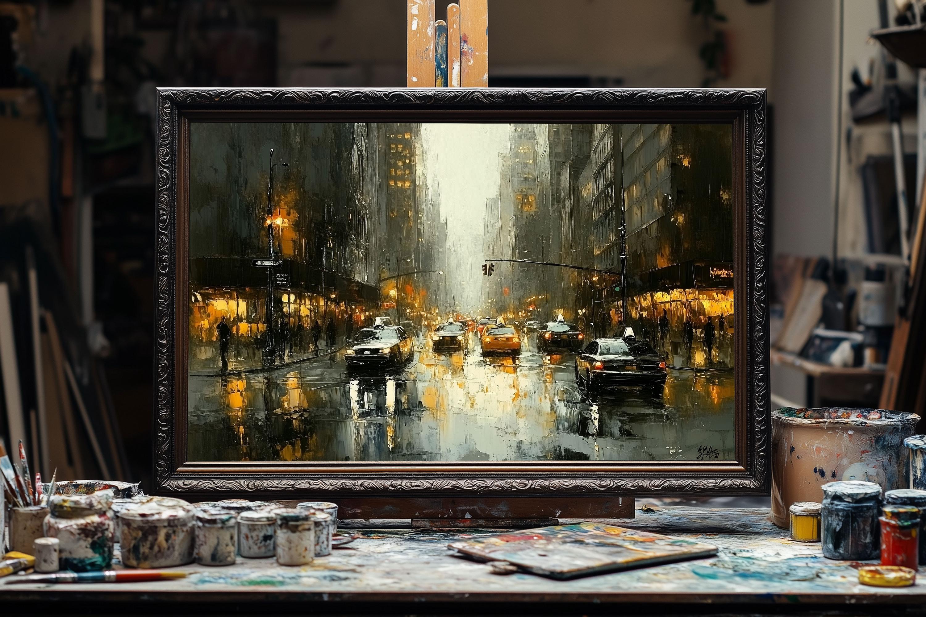 Fine Art Oil Painting New York City Skyline, Manhattan Urban Landscape ...