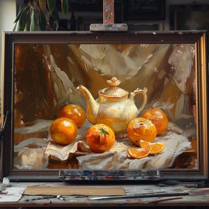 Fine Art Oil Painting Orange Still Life, Vibrant Citrus Fruit Artwork on Canvas, Handmade Kitchen Wall Decor, Rustic Farmhouse Art Piece