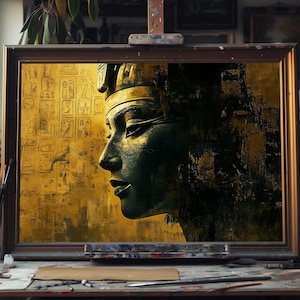 Golden Pharaoh Oil Painting – Egyptian King Wall Art, Ancient Royal Canvas, Hand-Painted Mythical Decor, Regal Egyptian Home Accent