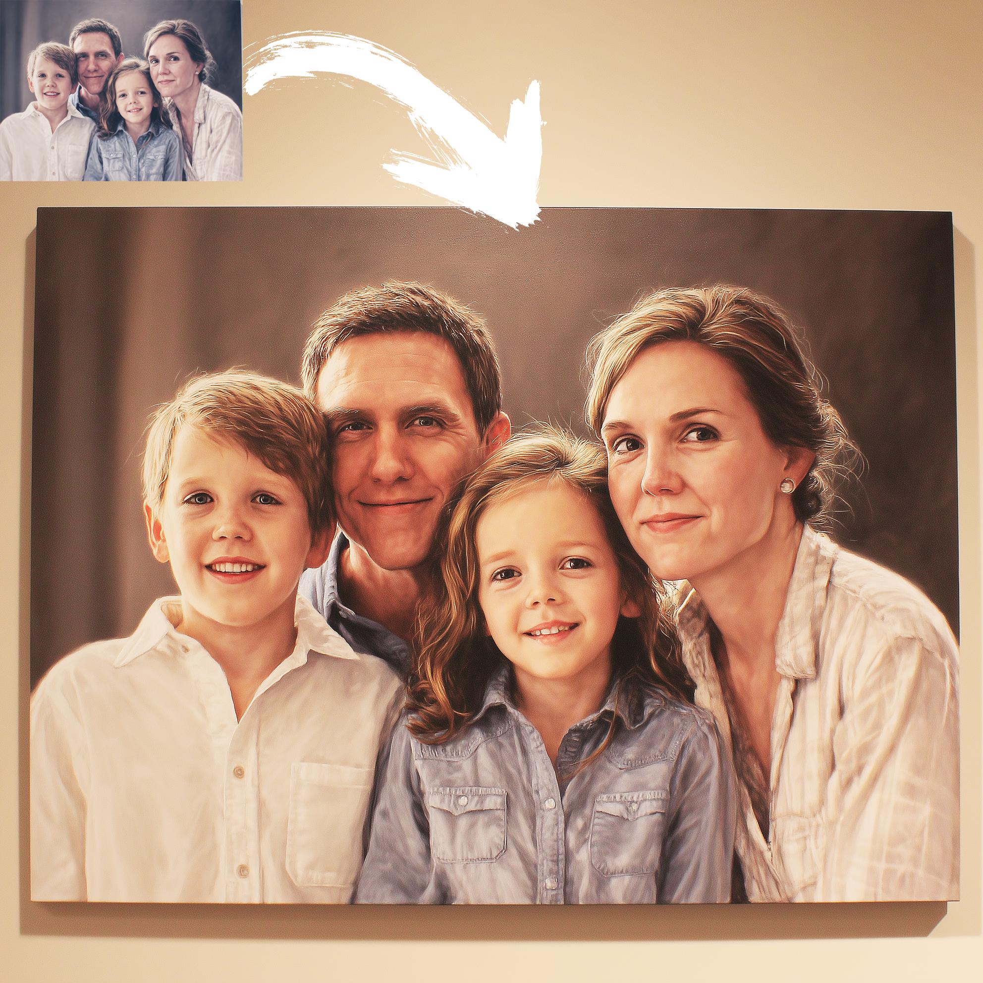 Custom Family Oil Portrait from Photo – Hand-Painted Realism & Hyperrealism Style, Personalized Canvas Art, Unique Gift for Loved Ones Art