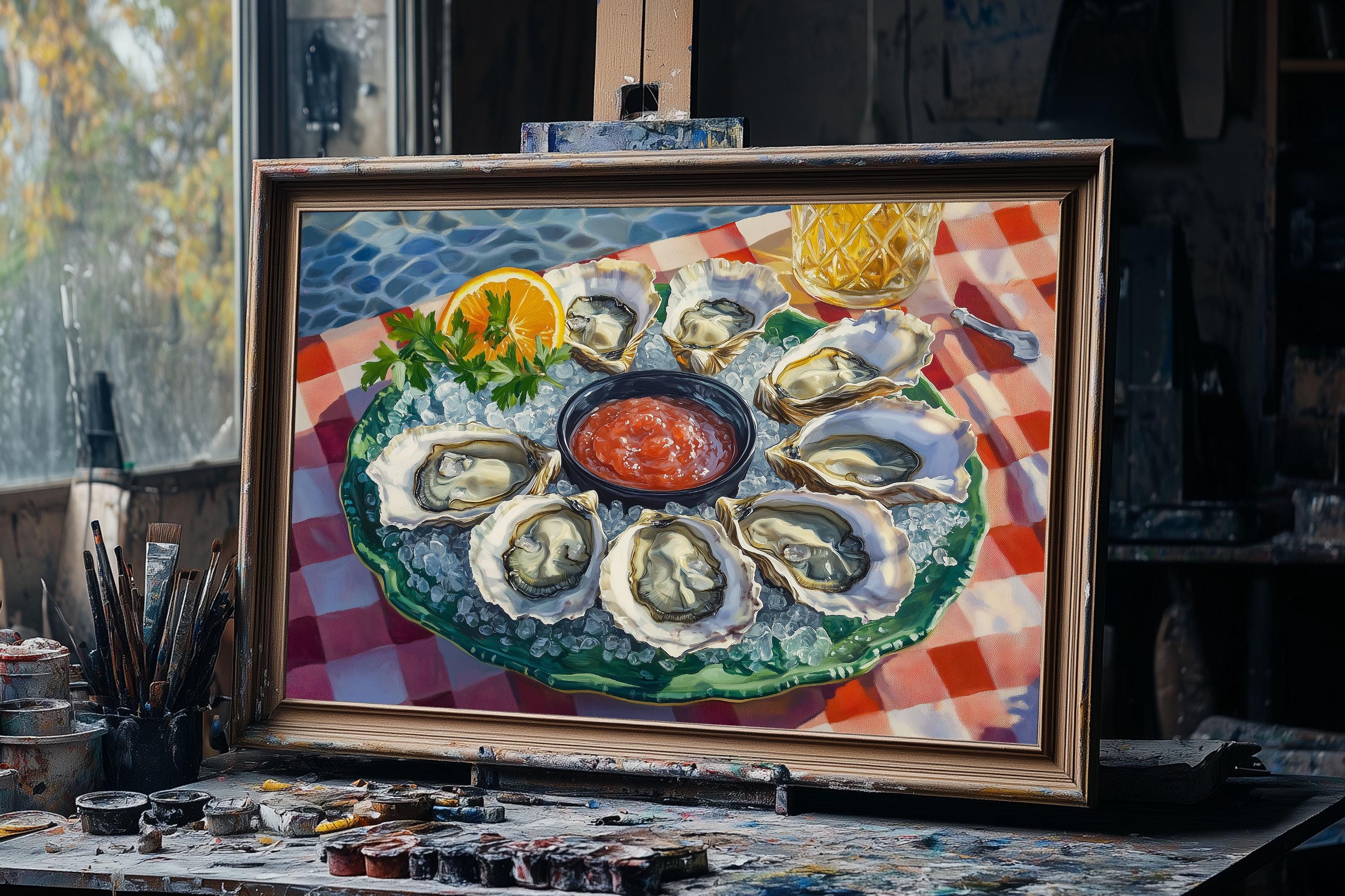 Fine Art Oil Painting Oyster Platter Art, Coastal Kitchen Wall Decor ...