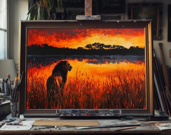 Fine Art Oil Painting African Lion, Majestic Wildlife Art, Safari Animal Canvas, Bold Jungle Decor, Big Cat Portrait, Nature Wall Artwork