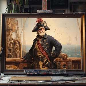 Fine Art Ölgemälde 19th-Century Klassischer Piratenkapitän, Vintage Maritime Wandkunst, Handbemalte Leinwand, Maritimes Dekor, Einzigartige Geschenkkunst